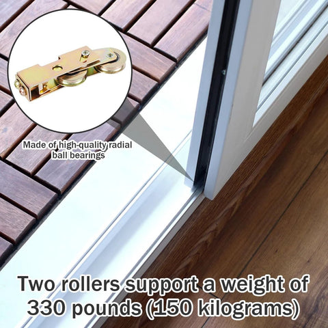 Two Pack Sliding Door Rollers Replacement Kit With One And One Quarter Inch Tandem Roller Assembly shown on patio door track