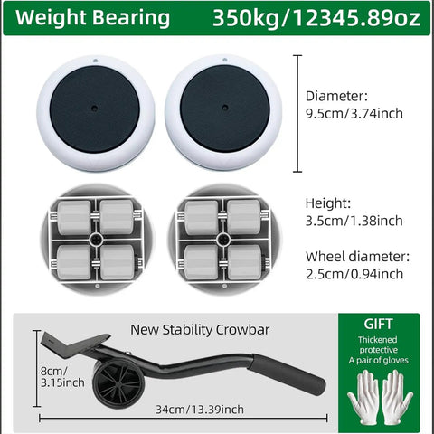 Heavy Duty Furniture Movers With Wheels Supports Up To 750 Lbs with four swivel roller wheels and crowbar for easy lifting.