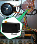 KW3 Snap Action Switch Normally Open 125V/250V Micro Limit Switch installed in appliance, 2 pins, for air fryers, microwaves, coffee makers.