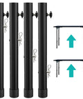 Heavy Duty Table Leg Extenders For Folding Tables Featuring Four Adjustable Heights To Kick Back Pain To The Curb And Unlock Versatile Workspace Options Includes Rugged 4 Pack Zero Hassle Setup next to elevated table images.