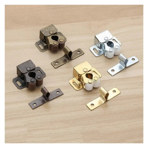 Cool 10 Pack Cabinet Latch Catches With Built-in Spring Auto Locks To Secure Wardrobes Cupboards And Kitchen Drawers. Various metal finishes.