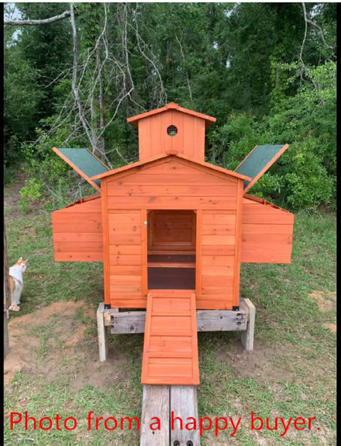 Deluxe Large Wood Chicken Coop For Backyard Hen House Fits 6 Large Or 10 Bantam Chickens With 6 Nesting Boxes Ramp Access Solid Fir Construction Easy Assembly Durable Outdoor Poultry Home in greenery