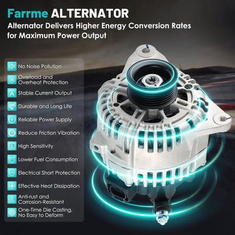 Heavy Duty 120 Amp 12V Car Alternator Replacement For Hyundai Santa Fe Sonata Tiburon Tucson And Kia Magentis Optima Sportage V6 2.7L AVA0066 3730037800 2655524 11188N 11188, front view showing pulley and design features