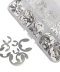 200Pcs 304 Stainless Steel E Clip External Retaining Rings Kit Circlips Snap Rings in box, 10 sizes, shown for rust-resistant DIY projects