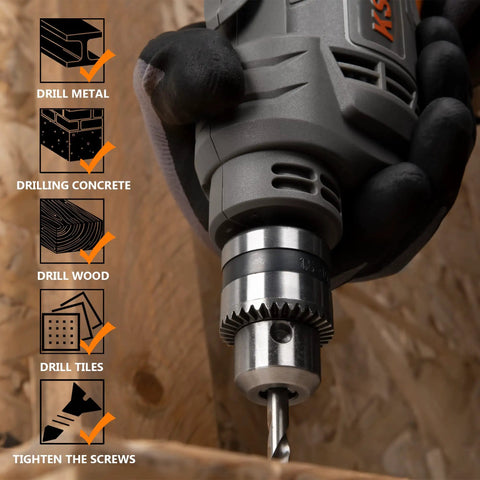 Corded Drill With 3.8 Amp Motor, Variable Speed From 0 to 3300 RPM, Reversible Trigger used for drilling wood