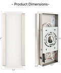 Product dimensions of Aipsun Hardwired Wall Sconces Set of Two 28W 3-Level Dimming LED, showing size and design details.