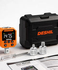 Digital Torque Adapter Set 1/2 Inch, Wide Range 7.4 To 147.5 Ft-Lb, 10 To 200 Nm, Pro Grade Torque Tool For Spark Plug Service, Bolts, Engine And Suspension Work, High Precision And Easy Readout. Orange digital torque adapter with case and sockets