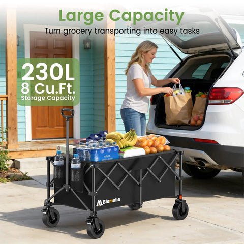 Collapsible Wagon Cart With 330 Lbs Load Capacity, Heavy Duty Folding Wagon On 360 Degree Wheels loaded with groceries.