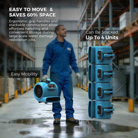 Heavy Duty Air Mover Floor Drying Fan That Cuts Cleanup Time In Half With 2000 CFM of snappy power, easy to move design.