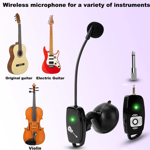 2.4G Wireless Clip On Instrument Microphone For Acoustic Guitar With Transmitter And 6.35mm Receiver Omnidirectional Pickup