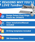 TamBee heavy duty pivot hinge for secret door; 304 stainless steel hidden bookcase hinge with door ball catch