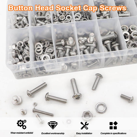910 Piece Metric Screw Assortment Kit M2 To M6 Stainless 304 Button Head Socket Cap Screws With Nuts Washers And Hex Wrenches