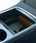 Center Console Organizer For Tesla Model Y And Model 3 With Backlit Transparent Lid And Smooth Sliding Tray Carbon Edition Upgrade
