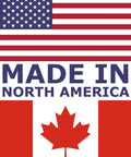 Flags of the USA and Canada with 'Made in North America' text.