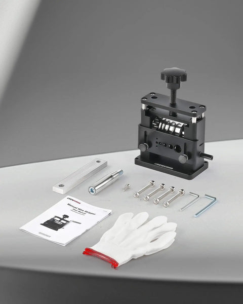 Manual Wire Stripping Tool With Hand Crank And Drill Power For Scrap Copper Cables, 6 Channel 5 Blade System components shown