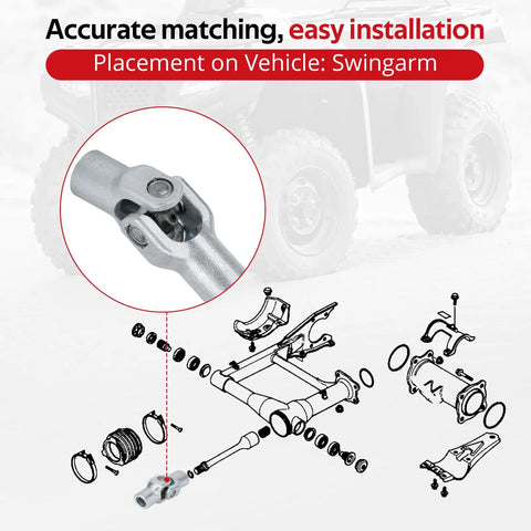 Heavy Duty Final Drive Shaft U Joint Yoke For Honda ATV Models Recon 250 FourTrax 300 Foreman 500 400 450 Rubicon 500 Rancher 400 350 OEM 40210-HN7-010 Drop In Fit Direct Bolt On Replacement, swingarm view