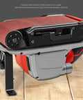 Portable Mini Belt Sander For Woodworking Home Use All Copper Motor High Speed Flat Grinder with sanding belt and flip clamp.