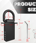 Heavy Duty D Ring Stake Pockets Four Pack 18,000 Lb Break Strength Removable Tie Downs For Utility Trailers And Flatbeds With Hitch Pin Black Finish Built For Big Loads And Quick Securement On The Go, product size diagram.