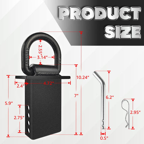 Heavy Duty D Ring Stake Pockets Four Pack 18,000 Lb Break Strength Removable Tie Downs For Utility Trailers And Flatbeds With Hitch Pin Black Finish Built For Big Loads And Quick Securement On The Go, product size diagram.