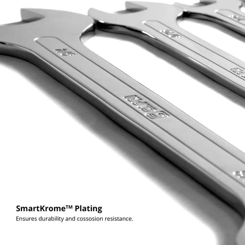 Ultra Thin Open End Wrench Set Master Set With Low Profile Heads displaying SmartKrome plating for durability.