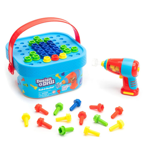 Design And Drill Bolt It Bucket Construction Toys For Toddlers And Kids Tool Set with electric drill and colorful bolts