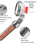 Three Mode High Pressure Shower Head With Filter Water Saving Handheld Sprayer For Dry Skin And Hair Rainfall Massage Jetting Settings
