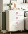 Top Shelf Pink Floral Cabinet Knobs And Drawer Pulls Set Of Four Damn Cute Petal Handles on a white dresser with pink accents.