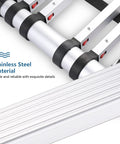 Twelve And A Half Foot Telescoping Ladder With One Button Retraction Thickened Tube For Extra Stability Slow Down Design stainless steel