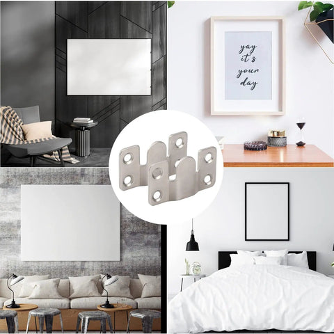 Heavy Duty Stainless Steel Picture Hanging Brackets 4 Pairs Interlocking Flush Mount Hooks For Photo Frames Wall Mount Hardware in modern settings.