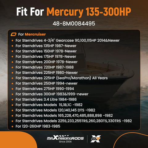 Beefy 14 X 19 Aluminum Boat Propeller With Hub Kit For Mercury 135 To 300 HP Outboards compatibility chart and specifications