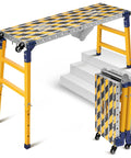 Heavy Duty Mobile Steel Work Bench On Wheels With Foldable 55 Inch Pro Grade Tabletop Height Adjustable Welding Table Galvanized Surface 1102 Lb Capacity Portable Shop Workstation For Pros And DIY, shown in extended and folded positions