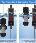 Go-To Betta And Small Fish Tank Heater With Bright Led Digital Screen and Easy Turn Knob showing dry run and overheating protection indicators.
