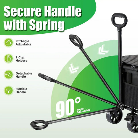 Heavy Duty Collapsible Wagon Cart With 31.5x17 Inch Tabletop, 500 Lb Capacity, All Terrain Folding Cart With Brakes And Swivel Wheels handle detail