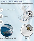 13x19 Aluminum Outboard Propeller For Yamaha Engines 60HP Through 130HP Right Hand 3 Blade 15 Spline White Boat Propeller image with water splash effect.