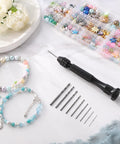 Badass Mini Micro Drill Bit Set With Tough Pin Vise And Slick Carburetor Jet Plus Jeweler Twist Bits From Point Five To Three Millimeters laid out with jewelry, beads, and drill bits.