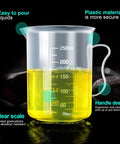Classroom Science Kit With Plastic Graduated Cylinders And Beakers Set, 250ml beaker with yellow liquid, clear scale and handle