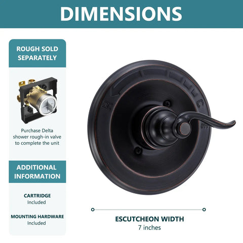 Pressure Balancing Valve Trim Replacement For D 14 Series In Dope Oil Rubbed Bronze Finish with escutcheon width marked