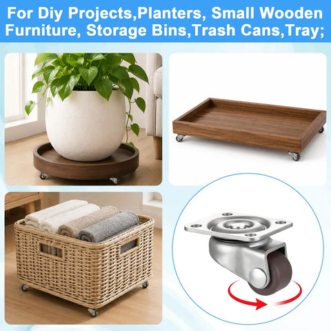 Sweet Ride 8 Pack Mini Caster Wheels Half Inch Self Adhesive Low Profile Ultra Lightweight Smooth Rollers on trays and bins.