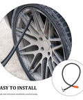Rock Your Ride With This Universal Metal Tire Inflator Extension Tube For Motorbike And Bike At 31.5 Inch Length Fitting Car Air Pump And Hand Pump Ensuring Tight Seal Leak Free Security High Pressure Keeping Tires Packed Without Leaks Ruining Fun. metal inflator hose on car wheel