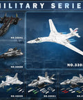 White Swan Fighter Building Block Set 33036 With 1598 Pieces Realistic Military Bomber Aircraft Model Kit displayed with other models