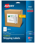 Skip The Headache With No Sweat Full Sheet Printable Shipping Labels, Straight Up 8.5 By 11 Inch Custom White Mailing Stickers, Inkjet Ready True Block Design For Smooth Outbound Delivery And Quick Box Organizing, 25 Sheets packaging with mailing label on a box.