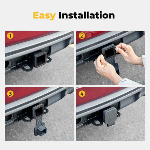 Universal 2 Inch Trailer Hitch Cover Plug Cap Rubber For 2x2 Receiver Tubes Class 3 4 5 installation steps on vehicle hitch