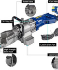 CUTPOIY Electric Rebar Bender 900W Hydraulic Steel Bar Bending Machine showing oil filling port and relief valve.