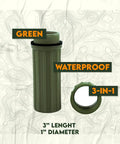 3 In 1 Green Waterproof Match Storage Box With Signaling Mirror And Firestarter Flint