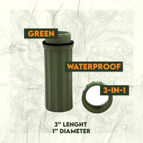 3 In 1 Green Waterproof Match Storage Box With Signaling Mirror And Firestarter Flint