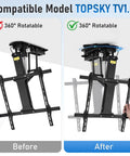 Heavy Duty 360 Degree Turntable Base For Ceiling TV Mounts Smooth As Butter Swivel Upgrade Kit shown in before and after comparison.