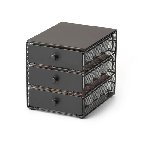 Coffee Pod Drawer For KCups 3 Tier Organizer With 36 Pod Capacity Sleek Black Satin Finish, front view with three drawers