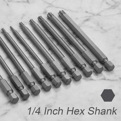 Tough As Nails 11 Piece Security Torx Bit Set Featuring Quarter Inch Hex Shank Magnetic Tamper Proof Star Drivers crafted from S2 steel.