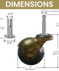 Dimensions of Set Of 4 Antique Brass Swivel Stem Ball Caster Wheels With Socket For Furniture Desks Chairs And Trolleys