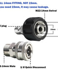 Hourleey stainless steel pressure washer adapter set (front view) with M22-14mm swivel to 3/8 inch quick connect, 8-pack